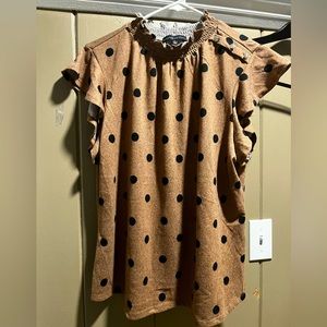 Cap sleeve, high neck polka dot blouse